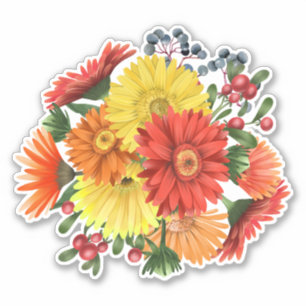 Sticker Gerbera Daisy Bouquet Floral Aquarelle