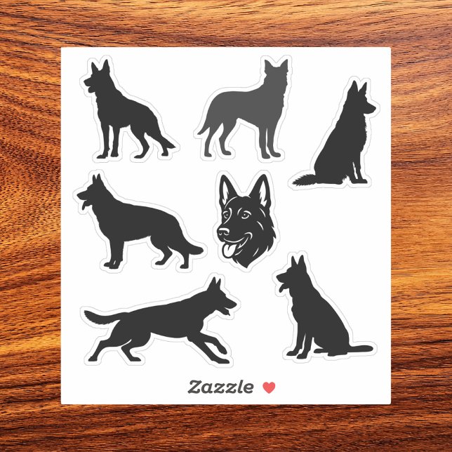 Sticker German Shepherd Dog Black Silhouettes Set (german shepherd silhouette sheet)