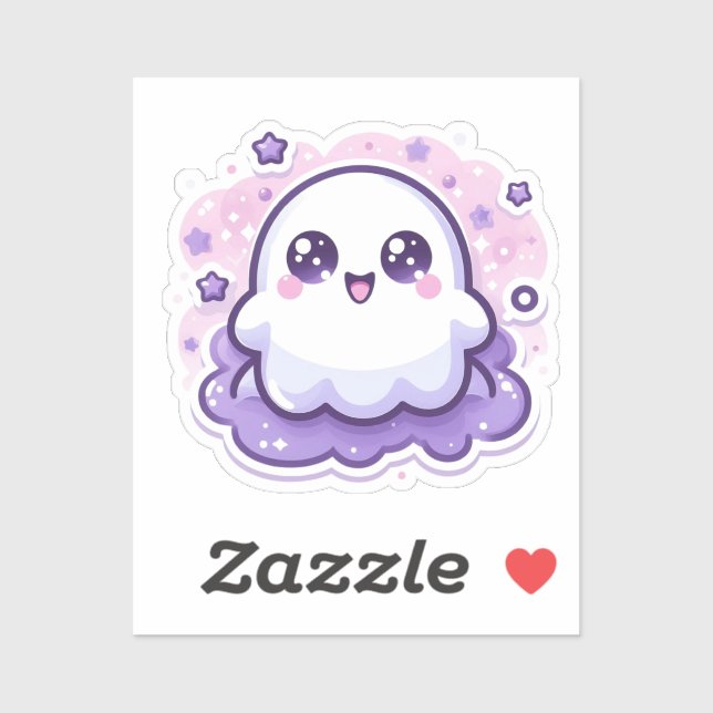 Sticker Ghost Cute Kawaii avec étoiles et étincell (Feuille)