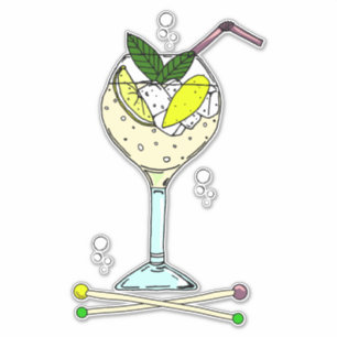Sticker Gin Verre à cocktail avec tranches de glace et de