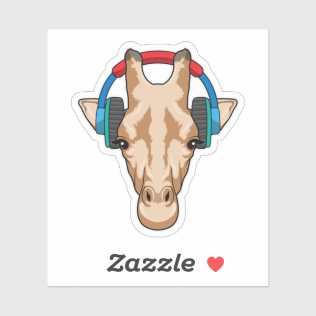Sticker Girafe at Music with Headphone (Feuille)