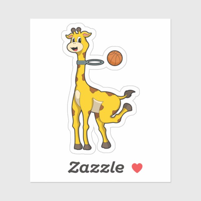 Sticker Girafe au basket-ball avec cerceau de basket-ball (Feuille)