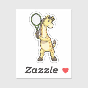 Sticker Girafe au Tennis avec raquette de tennis