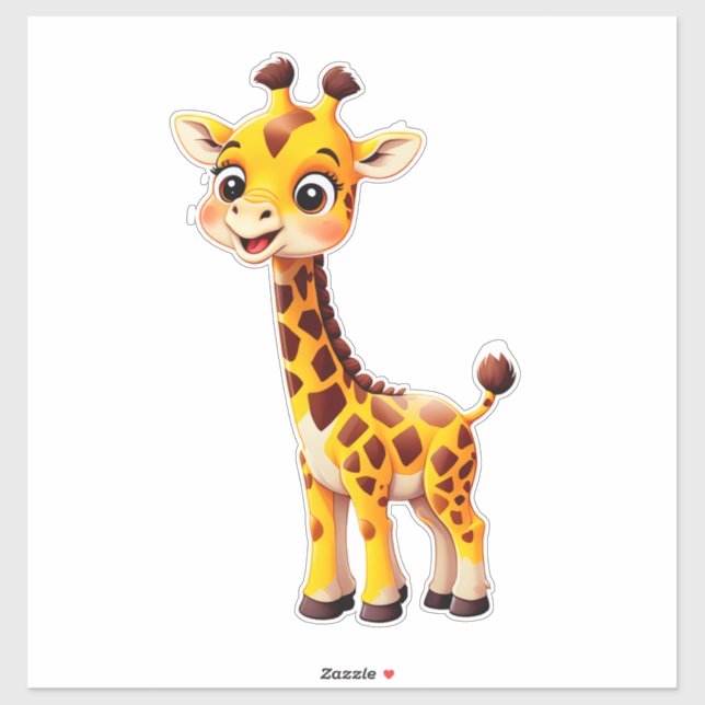 Sticker Girafe de dessin animé mignon (Feuille)