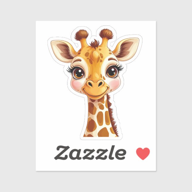 Sticker Girafe de dessin animé mignon souriant (Feuille)