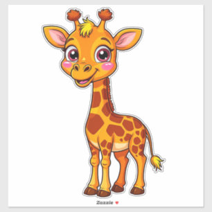 Sticker Girafe de dessin animé mignonne debout avec bonne 