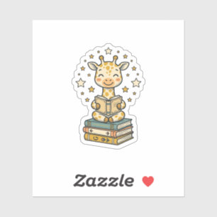 Sticker Girafe de lecture mignonne chemise vintage d'amant