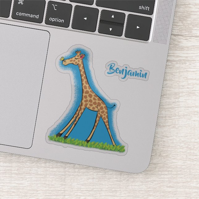 Sticker Girafe heureuse mignonne avec dessin animé papillo (Détail)