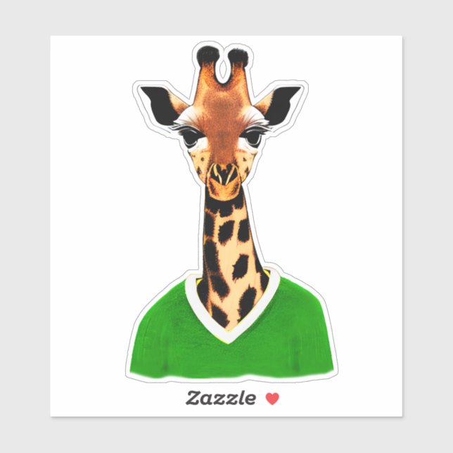 Sticker Girafe Mignonne Portant un Pull Vert (Feuille)