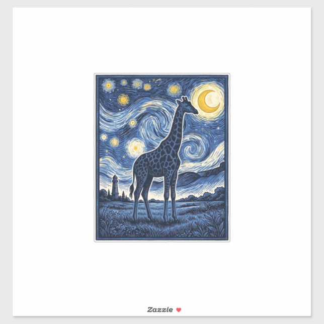 Sticker Girafe Nuit Étoilée Vintage (Feuille)