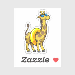 Sticker Girafe sur la plage avec anneau de natation et lun