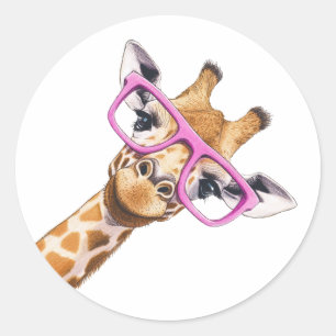 Sticker Giraffe avec lunettes roses