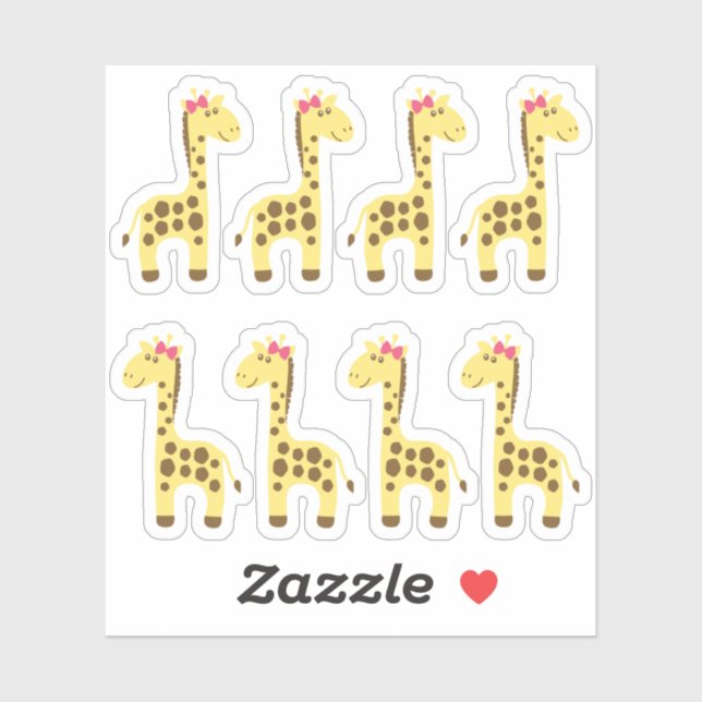 Sticker Giraffe Baby Girl Pink Bow Planner / Scrapbook (Feuille)