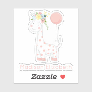 Sticker Giraffe Bébé Avec Pépinière Florale Couronne Nom P
