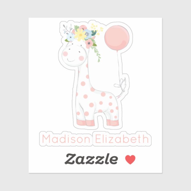Sticker Giraffe Bébé Avec Pépinière Florale Couronne Nom P (Feuille)