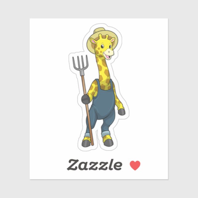Sticker Giraffe en fermier avec Pitchfork (Feuille)