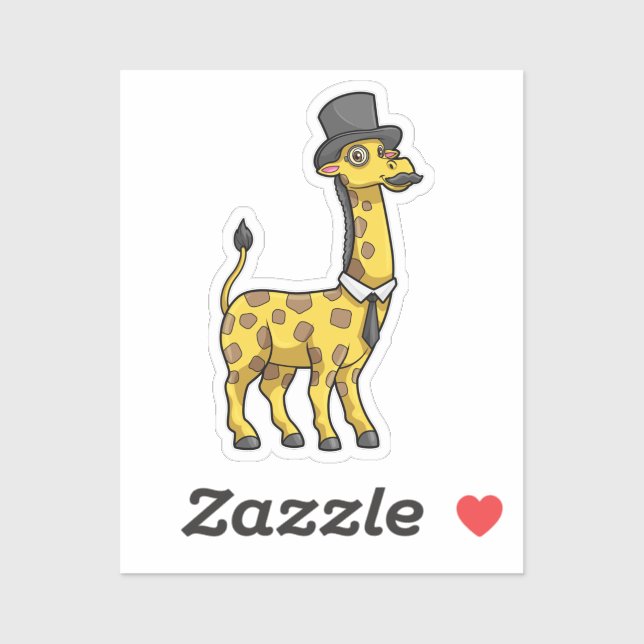 Sticker Giraffe en Gentleman avec Casquette, Cravate et Mo (Feuille)