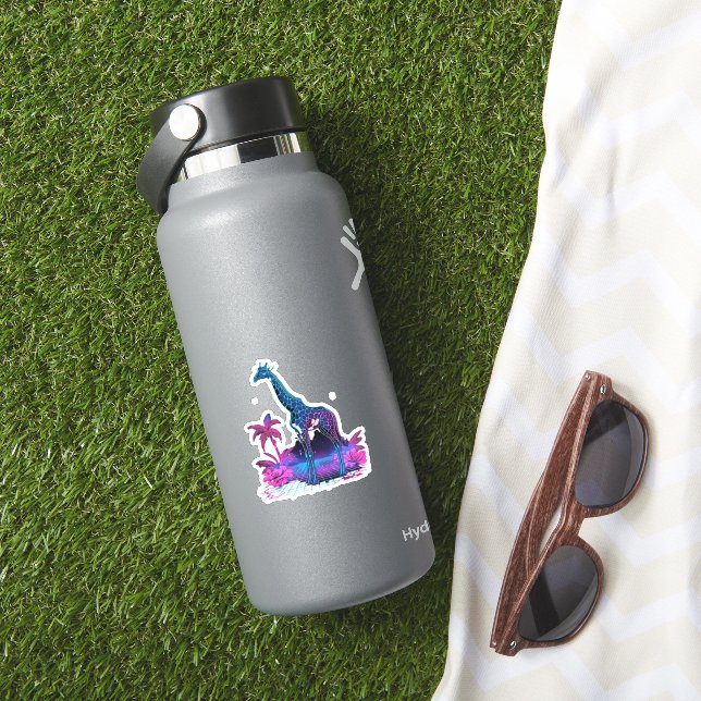 Sticker Giraffe Synthwave Vaporwave Art (HydroFlask Insitu)