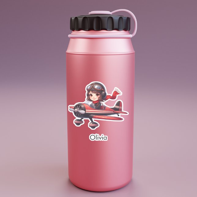 Sticker Girl Flying Airplane cute cartoon Personalized (Créateur téléchargé)