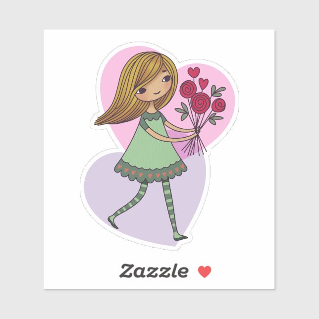 Sticker Girl With Flowers (Feuille)