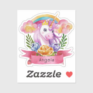 Sticker Girls mignonne violet licorne arc-en-ciel Nom pers