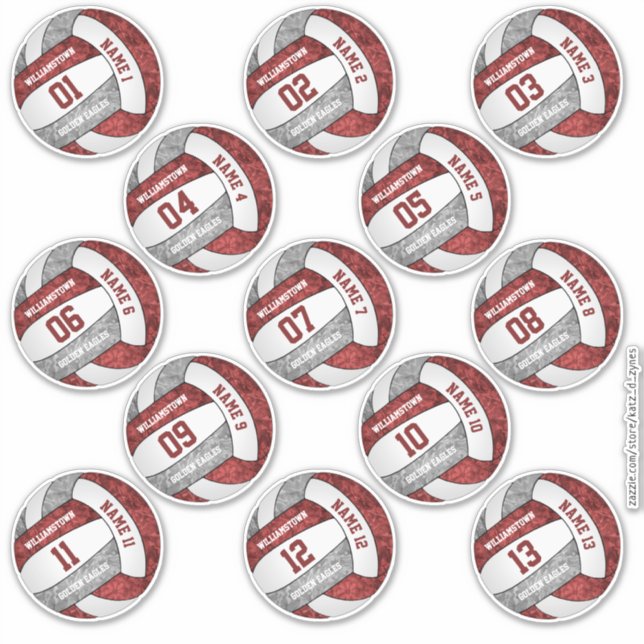 Sticker girly maroon gris volley-ball personnalisation nom (Devant)