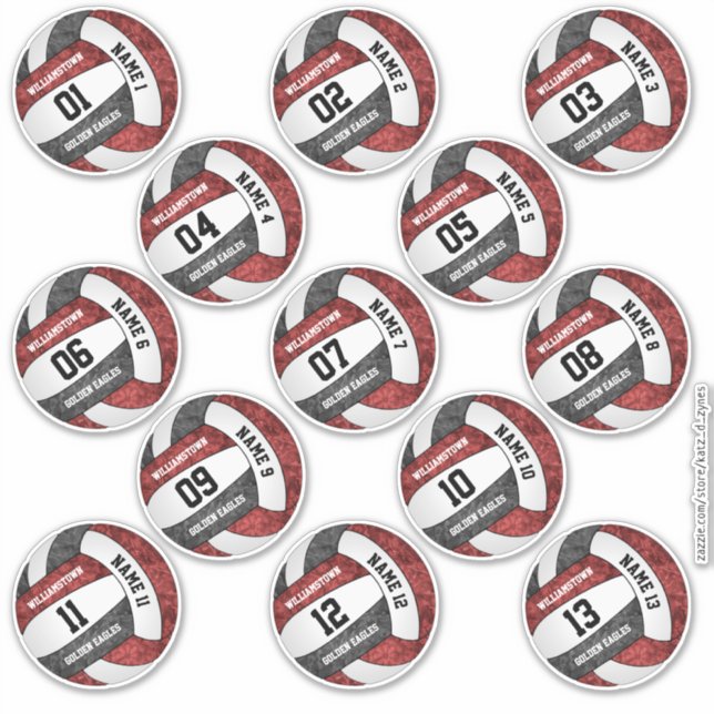 Sticker girly maroon noir volleyball noms de joueur jeu 13 (Devant)