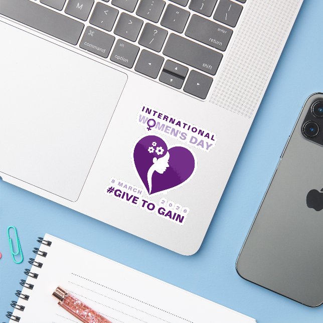 Sticker Give To Gain International Women's Day 2026 (Ordinateur portable avec iPhone)
