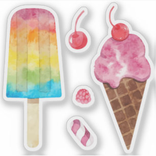 Sticker Glace arc-en-ciel aquarelle ensemble de cerise et