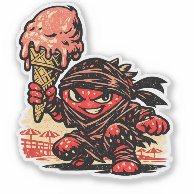 Sticker Glace Assassin Fraise — Fun Été Vintage (Devant)
