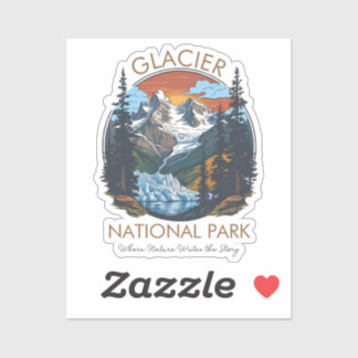 Sticker Glacier National Park Retro Mountain