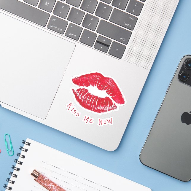 Sticker Glam Red Lips "Kiss Me Now" Vinyl (Ordinateur portable avec iPhone)