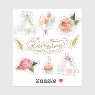 Sticker Glamping Under the Stars Camping Anniversaire Thèm