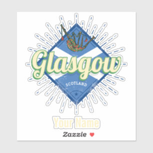 Sticker Glasgow UK City Scotland Retro Bagpipes Vintage