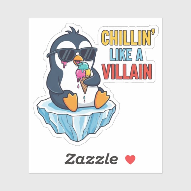 Sticker Glisser comme un méchant – Glace au penguin cool (Feuille)