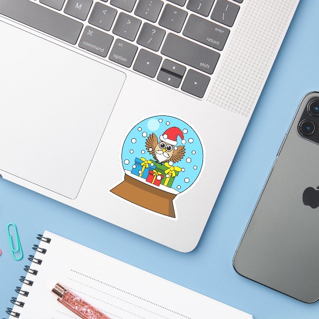 Sticker Globe des neiges avec Chouette du Père Noël (Ordinateur portable avec iPhone)