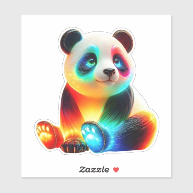 Sticker Glowing Colorful Panda Art – Cute Neon Light Panda (Feuille)