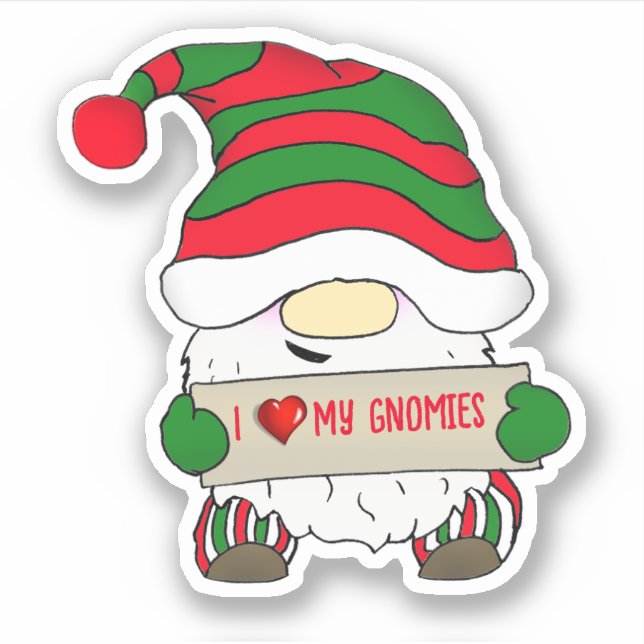 Sticker Gnome avec chapeau vert et blanc Noël (Devant)