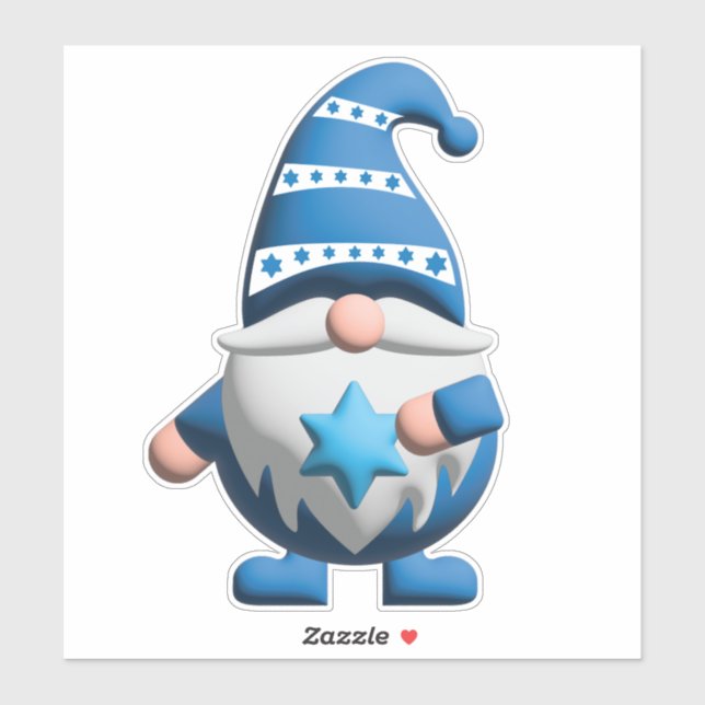 Sticker Gnome bleu blanc tenant l'étoile de David (Feuille)