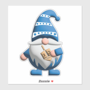Sticker Gnome de Hanukkah bleu blanc tenant un Dreidel