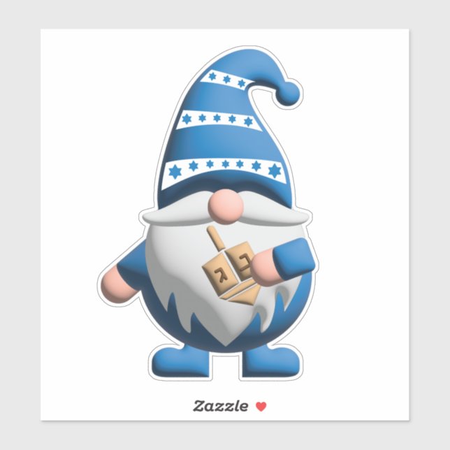 Sticker Gnome de Hanukkah bleu blanc tenant un Dreidel (Feuille)