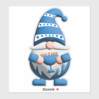 Sticker Gnome de Hanukkah bleu blanc tenant une Menorah