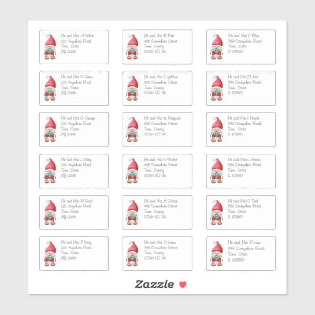 Sticker Gnome de Noël mignon Nom et adresse individuels (Feuille)