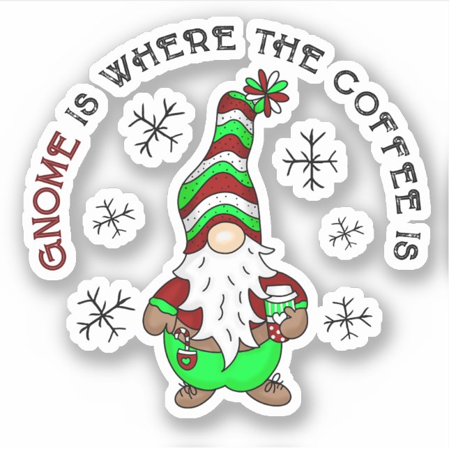 Sticker Gnome est l'endroit où se trouve le café | Noël mi (Devant)
