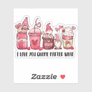 Sticker Gnome Love You Pink Red Coffee Valentine's