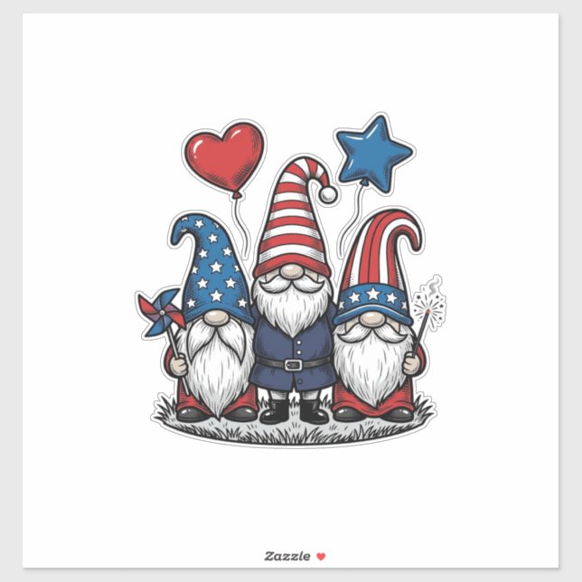 Sticker Gnome patriotique gravure vintage design vectoriel (Feuille)