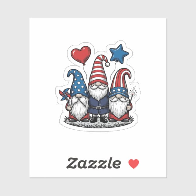 Sticker Gnome Patriotique Gravure Vintage Design Vectoriel (Feuille)