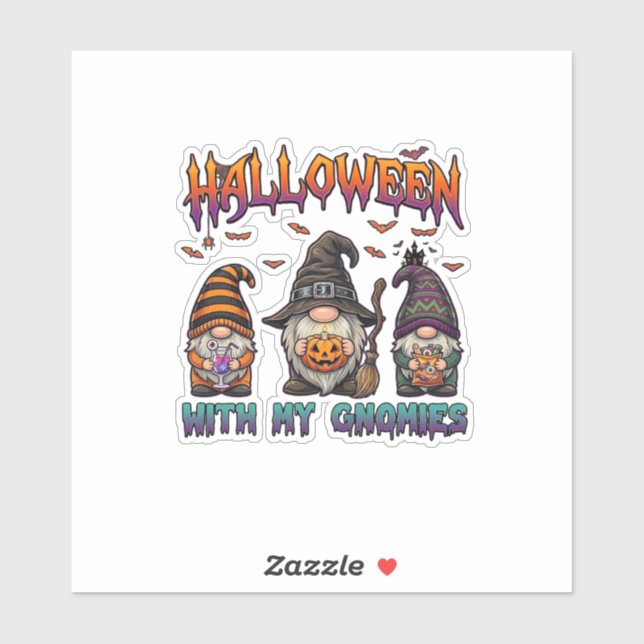 Sticker Gnomes d'Halloween Trois Gnomes Chapeau de Sorcièr (Feuille)