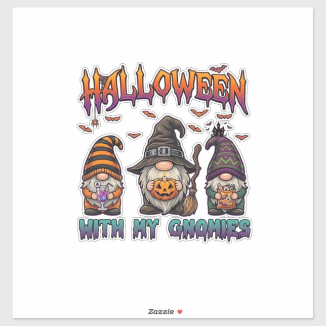 Sticker Gnomes Halloween Trois Gnomes Chapeau de Sorcière  (Feuille)