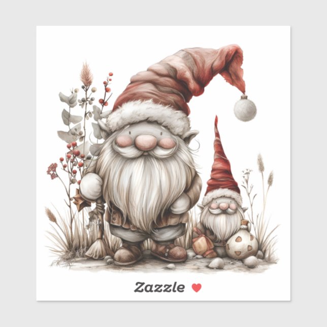 Sticker Gnomes scandinaves Rouge Aquarelle Père Noël (Feuille)